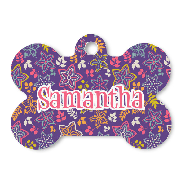 Custom Simple Floral Bone Shaped Dog ID Tag - Large (Personalized)