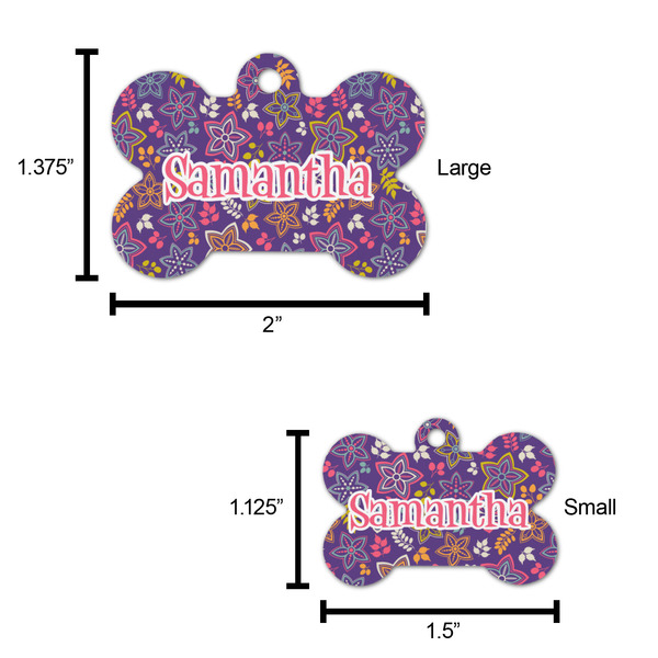 Simple Floral Bone Shaped Dog ID Tag - Large - Scale