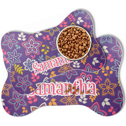 Simple Floral Bone Shaped Dog Food Mat (Personalized)