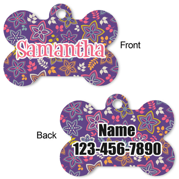 Simple Floral Bone Shaped Dog Tag - Front & Back