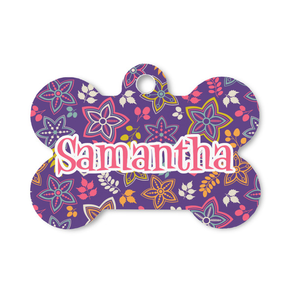 Custom Simple Floral Bone Shaped Dog ID Tag - Small (Personalized)
