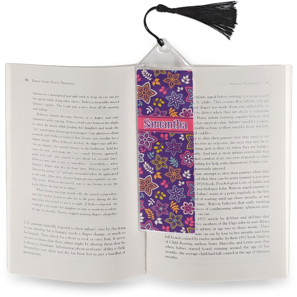 Simple Floral Bookmark with tassel - In book