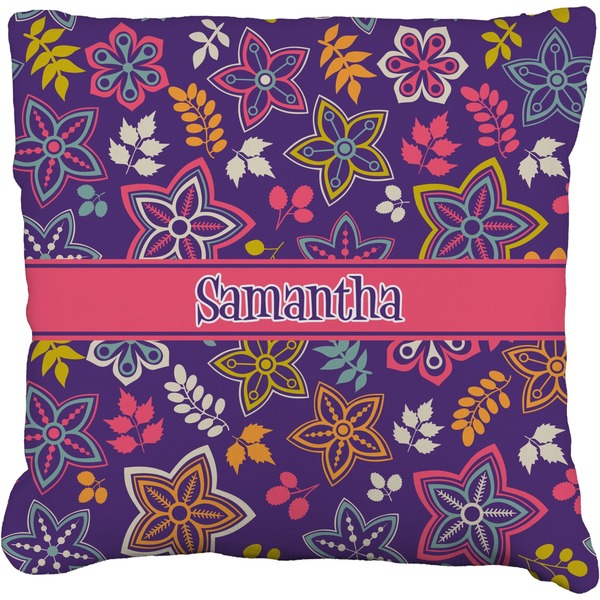 Custom Simple Floral Faux-Linen Throw Pillow 18" (Personalized)