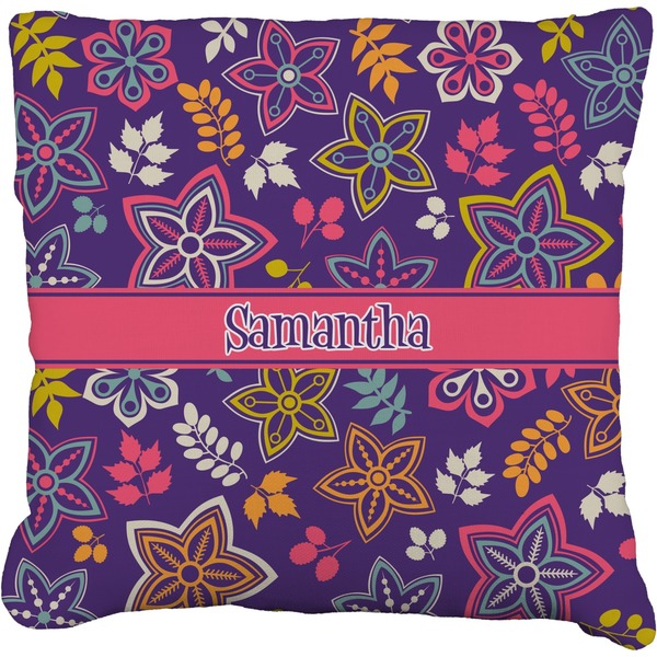 Custom Simple Floral Faux-Linen Throw Pillow 20" (Personalized)