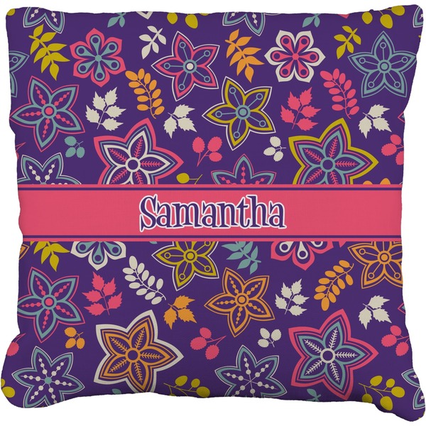 Custom Simple Floral Faux-Linen Throw Pillow (Personalized)