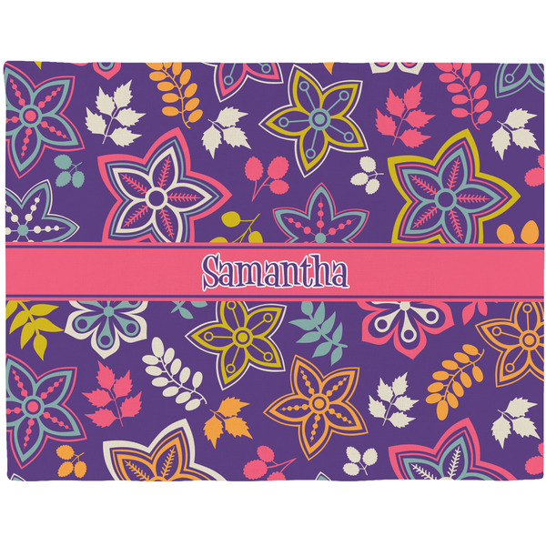 Custom Simple Floral Woven Fabric Placemat - Twill w/ Name or Text