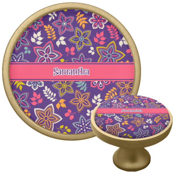 Custom Simple Floral Cabinet Knob - Gold (Personalized)