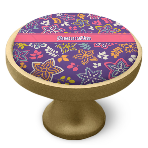 Simple Floral Cabinet Knob - Gold - Side