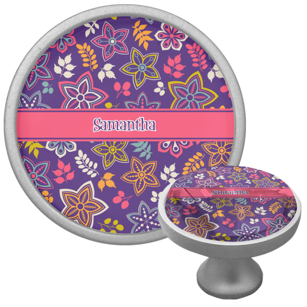 Custom Simple Floral Cabinet Knob (Silver) (Personalized)