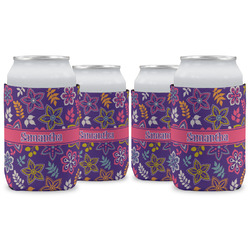 Simple Floral Can Cooler (12 oz) - Set of 4 w/ Name or Text