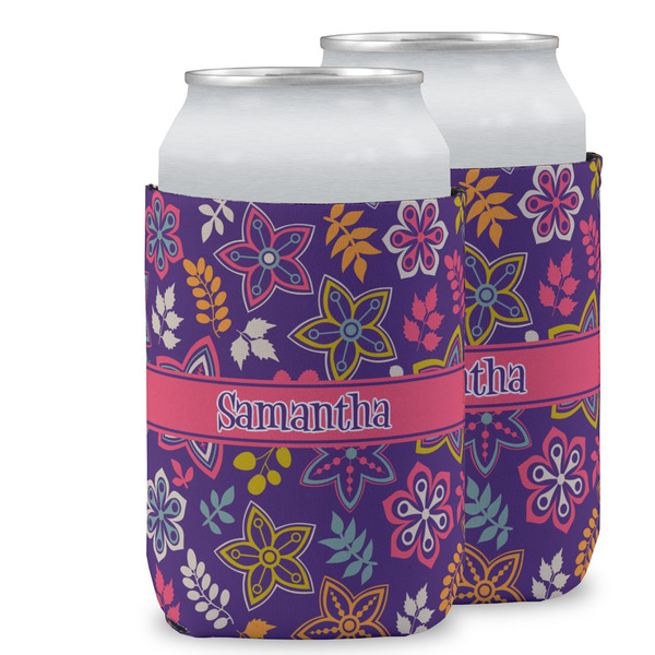 Custom Simple Floral Can Cooler (12 oz) w/ Name or Text