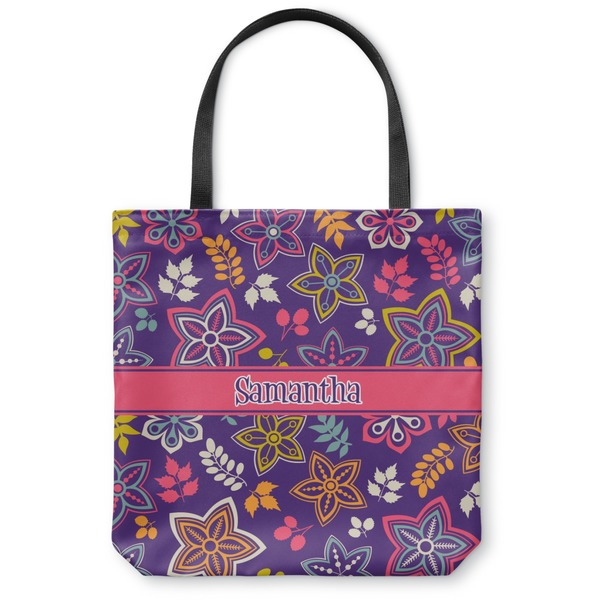 Custom Simple Floral Canvas Tote Bag - Small - 13"x13" (Personalized)