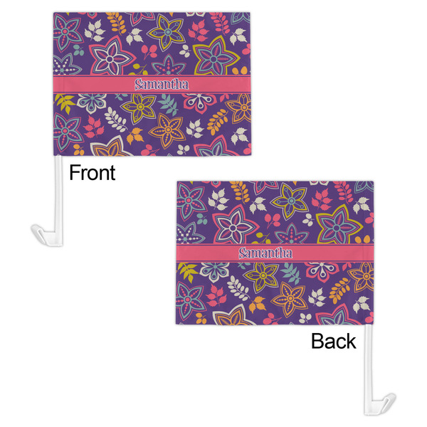 Simple Floral Car Flag - 11" x 8" - Front & Back View
