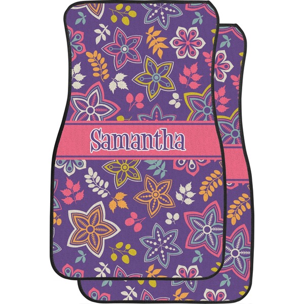 Custom Simple Floral Car Floor Mats (Front Seat) (Personalized)