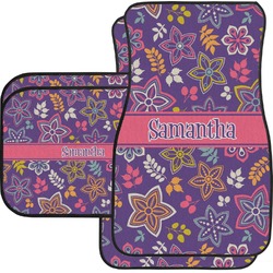 Simple Floral Car Floor Mats Set - 2 Front & 2 Back (Personalized)