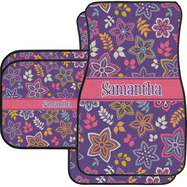 Custom Simple Floral Car Floor Mats Set - 2 Front & 2 Back (Personalized)