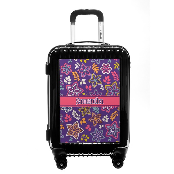 Custom Simple Floral Carry On Hard Shell Suitcase (Personalized)