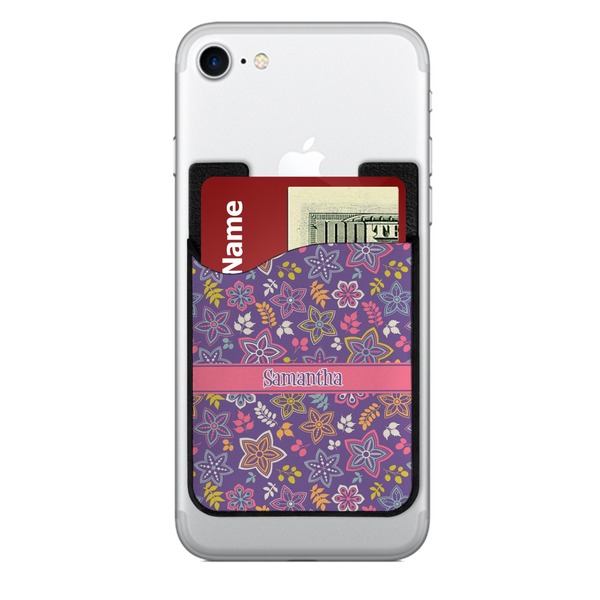 Custom Simple Floral 2-in-1 Cell Phone Credit Card Holder & Screen Cleaner (Personalized)