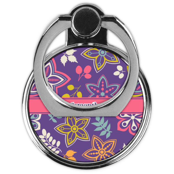 Simple Floral Cell Phone Ring Stand & Holder - Front (Collapsed)