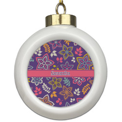 Simple Floral Ceramic Ball Ornament (Personalized)