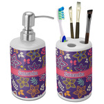 Simple Floral Ceramic Bathroom Accessories Set (Personalized)