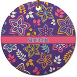 Simple Floral Round Ceramic Ornament w/ Name or Text