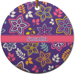 Simple Floral Round Ceramic Ornament w/ Name or Text