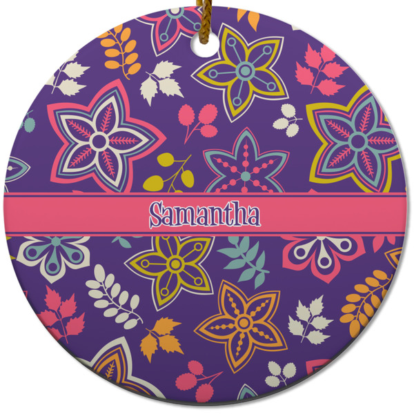 Simple Floral Ceramic Flat Ornament - Circle (Front)