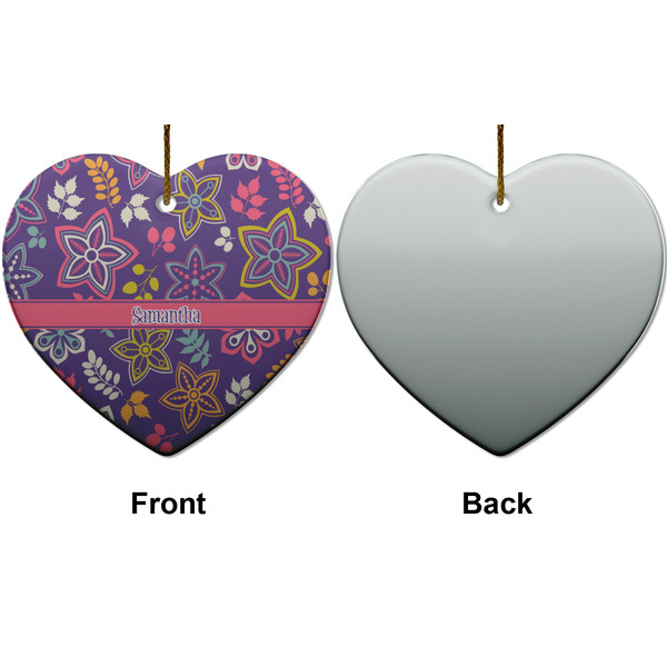 Simple Floral Ceramic Flat Ornament - Heart Front & Back (APPROVAL)