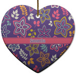 Simple Floral Heart Ceramic Ornament w/ Name or Text