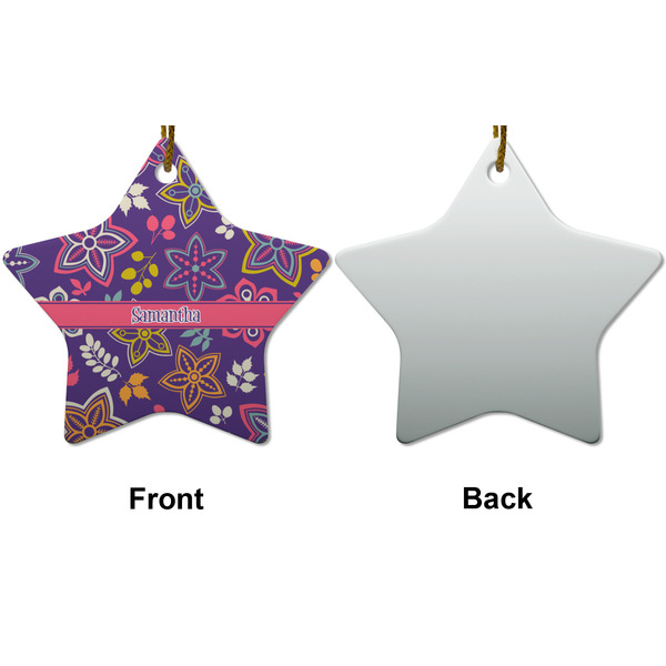 Simple Floral Ceramic Flat Ornament - Star Front & Back (APPROVAL)