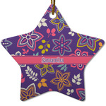 Simple Floral Star Ceramic Ornament w/ Name or Text