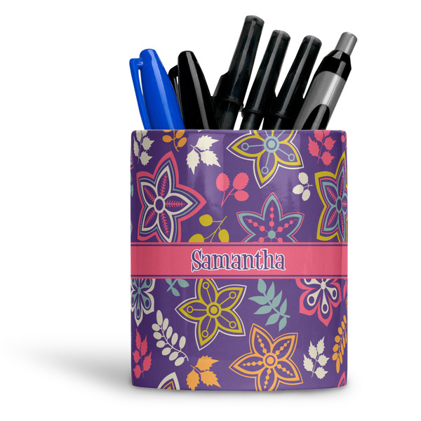 Custom Simple Floral Ceramic Pen Holder