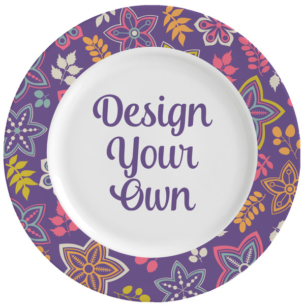 Custom Simple Floral Ceramic Dinner Plates (Set of 4) (Personalized)