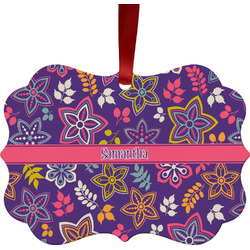 Simple Floral Metal Frame Ornament - Double Sided w/ Name or Text