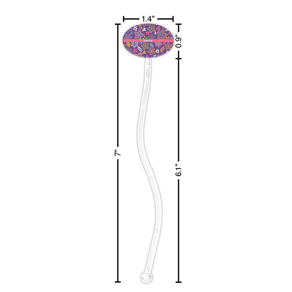 Simple Floral Clear Plastic 7" Stir Stick - Oval - Dimensions