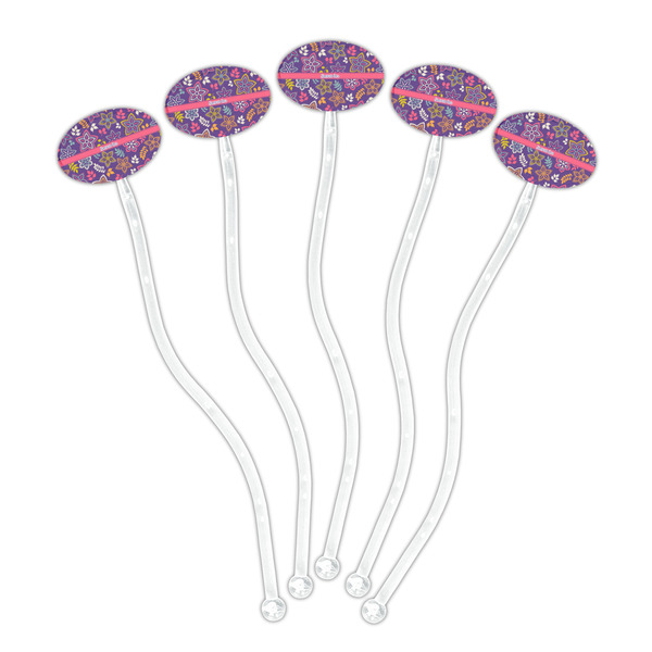 Simple Floral Clear Plastic 7" Stir Stick - Oval - Fan