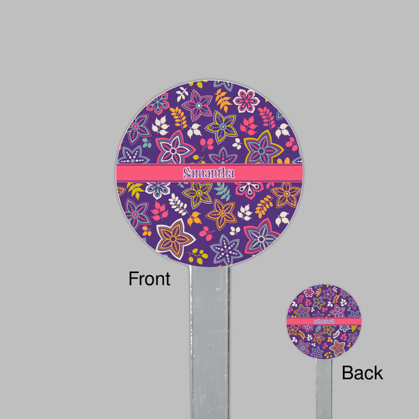 Simple Floral Clear Plastic 7" Stir Stick - Round - Front & Back