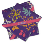 Simple Floral Cloth Cocktail Napkins - Set of 4 w/ Name or Text