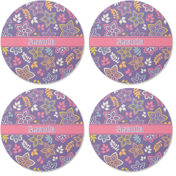 Simple Floral Coaster Round Rubber Back - Apvl