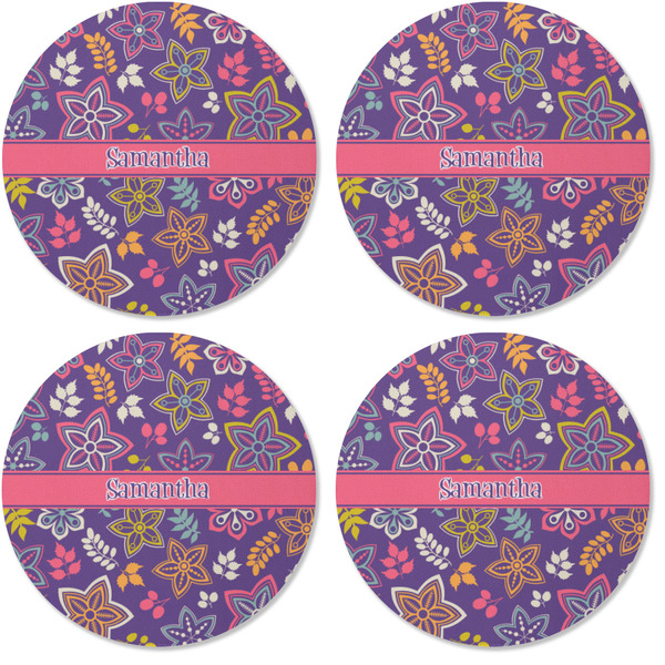 Simple Floral Coaster Round Rubber Back - Apvl