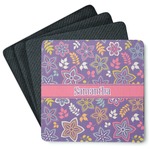 Simple Floral Square Rubber Backed Coasters - Set of 4 (Personalized)