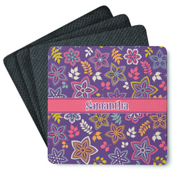 Simple Floral Square Rubber Backed Coasters - Set of 4 (Personalized)