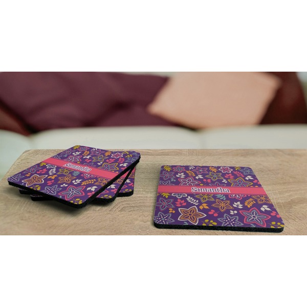 Simple Floral Coaster Rubber Back - On Coffee Table