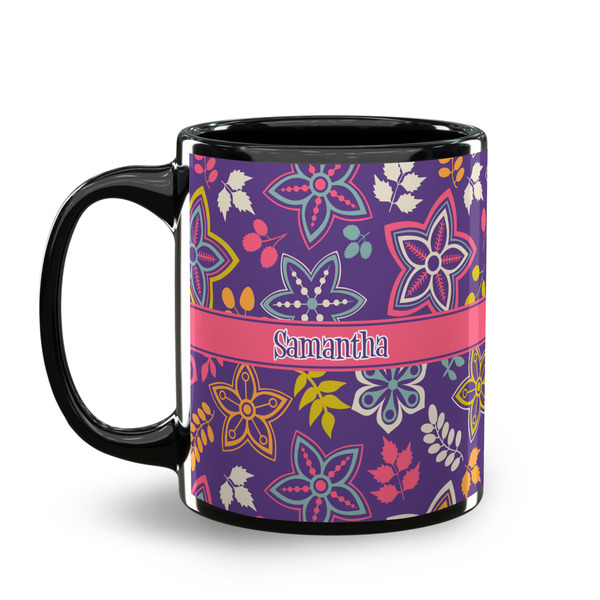 Simple Floral Coffee Mug - 11 oz - Black