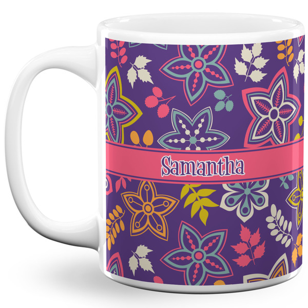 Custom Simple Floral 11 Oz Coffee Mug - White (Personalized)