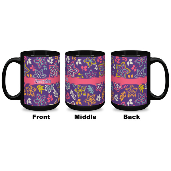 Simple Floral Coffee Mug - 15 oz - Black APPROVAL