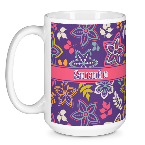 Simple Floral Coffee Mug - 15 oz - White