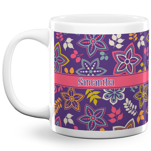 Custom Simple Floral 20 Oz Coffee Mug - White (Personalized)