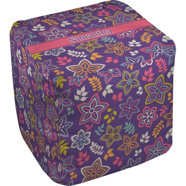 Custom Simple Floral Cube Pouf Ottoman - 13" (Personalized)